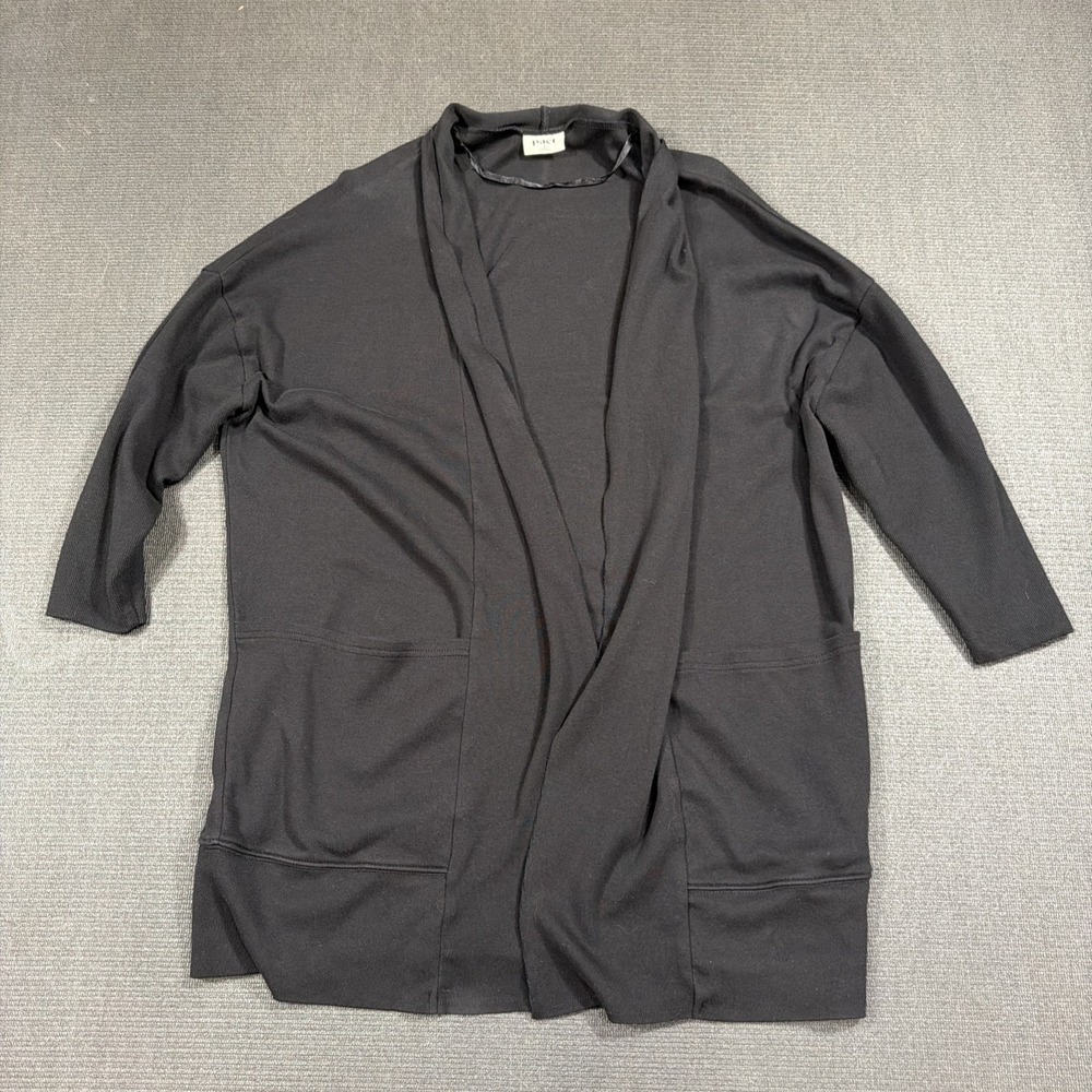 Pact‎ Cardigan Size M/L Airplane Wrap Black Open Front Organic Cotton